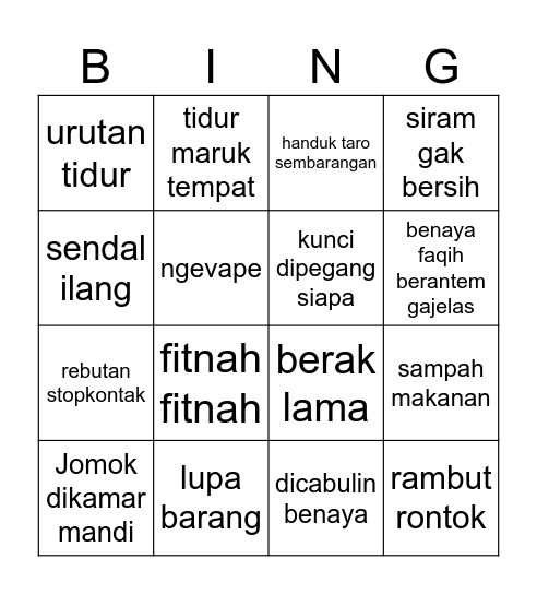 posko cowo bingo list Bingo Card