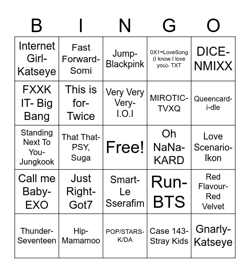 Kpop Bingo #1 Bingo Card