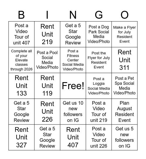 The Nines Bingo Card