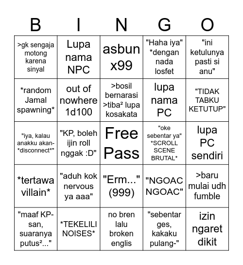 Tama COC struggle Bingo Card