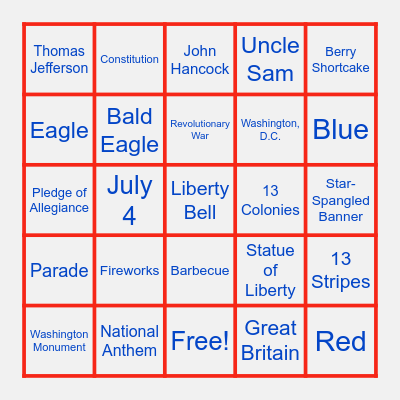 Stars and Stripes Bingo Card