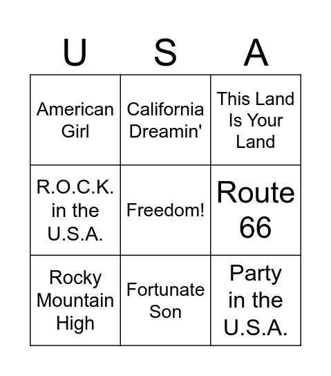 SING AN AMERICAN TUNE Bingo Card