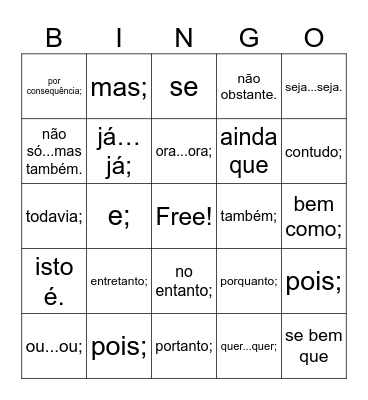 CONJUNÇÕES Bingo Card