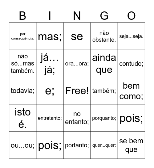 CONJUNÇÕES Bingo Card