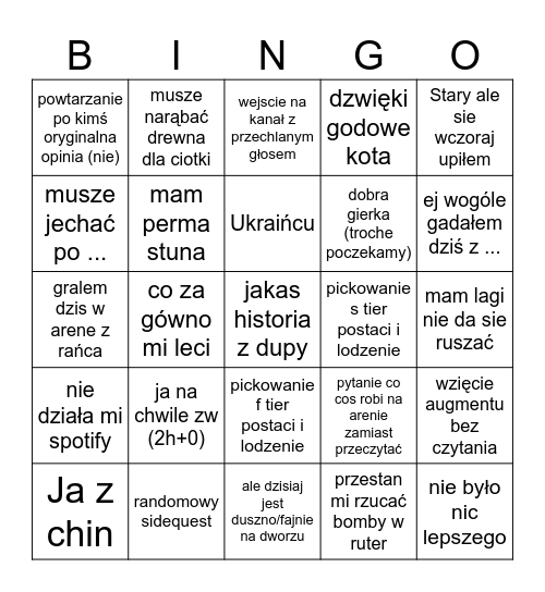BINGO PONCZKA Bingo Card