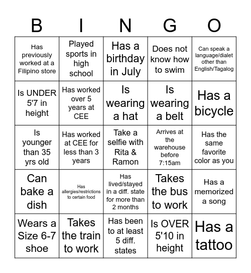 CEE Summer Bingo Card