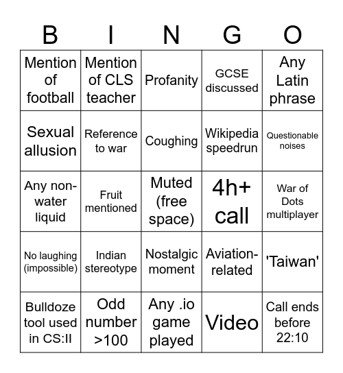Arthur VC VI Bingo Card