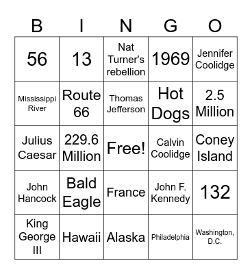 USA BINGO Card