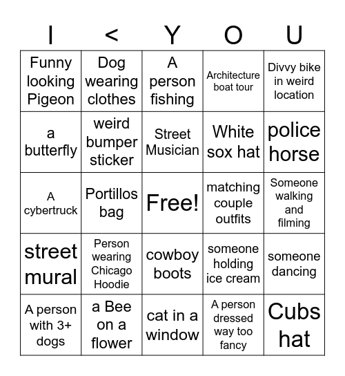 I Spy! Bingo Card