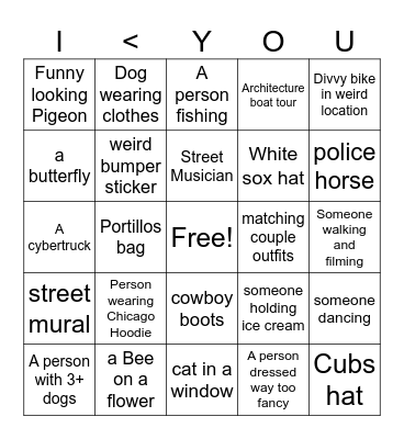 I Spy! Bingo Card