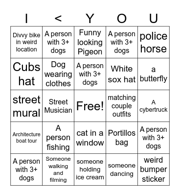I Spy! Bingo Card