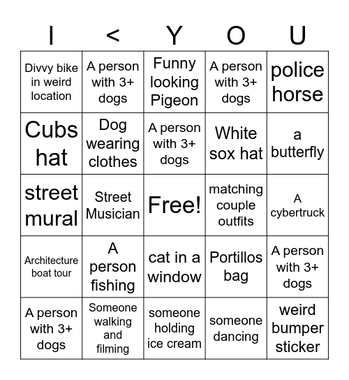 I Spy! Bingo Card