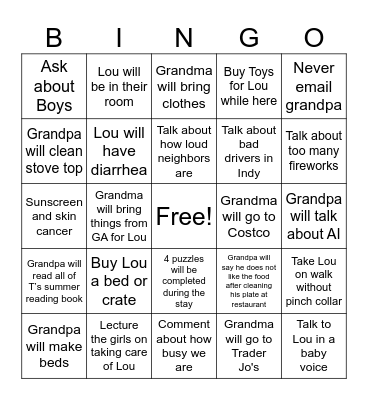 Grandparents 4th of July Visit! Bingo Card