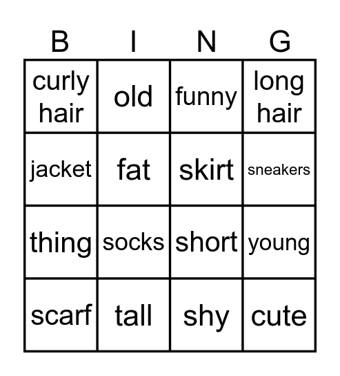 english Bingo Card