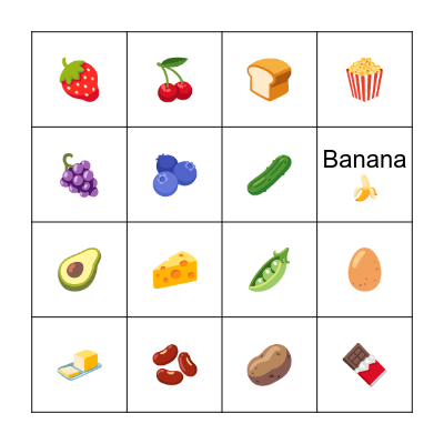 Food Bingo Card