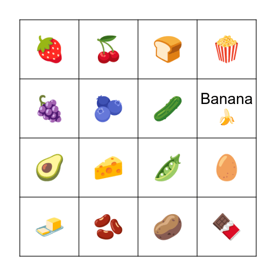 Food Bingo Card