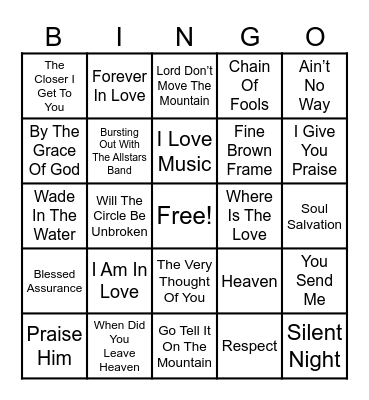 Seniors Music Bingo Card