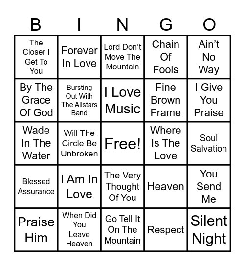 Seniors Music Bingo Card