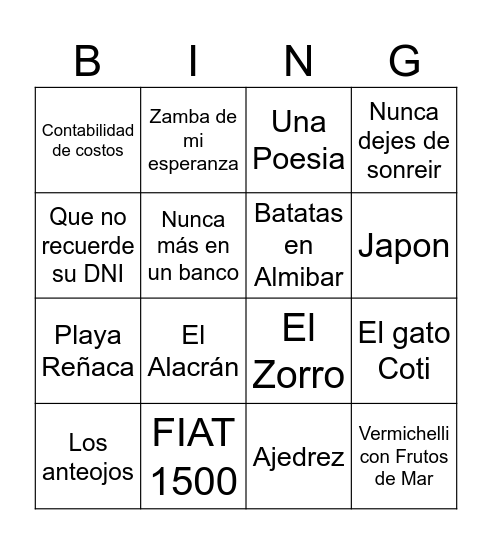 Untitled Bingo Card