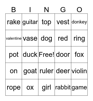 Consonants g,v,d,r  ( short o)   #3 Bingo Card
