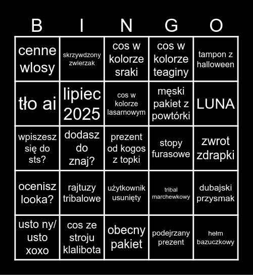 Bingo Anetki Bingo Card