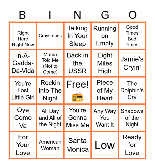 MUSIC BINGO at the Ann Arbor Eagles!  Rock Through the Ages!🤘 Bingo Card