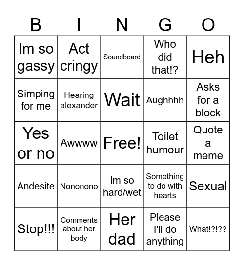 Issabelle's Gassy Bingo Card