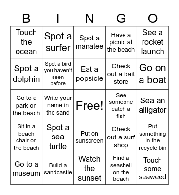 Surf Song Beach Bingo Card