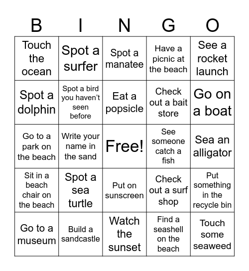 Surf Song Beach Bingo Card