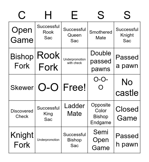 Chess Bingo Card