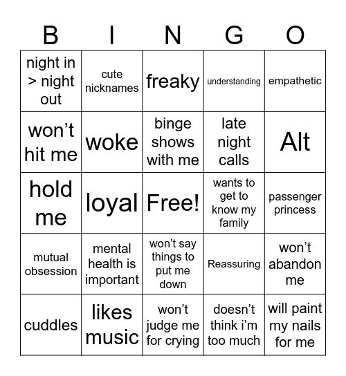 GF application bingo Card