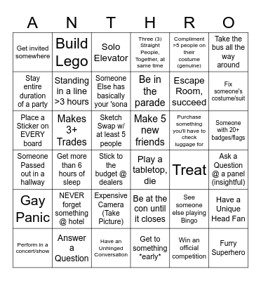 Anthro-Bingo (Hard Mode) Bingo Card