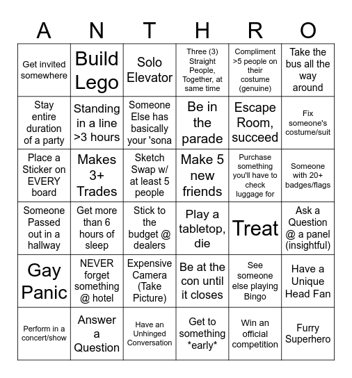 Anthro-Bingo (Hard Mode) Bingo Card