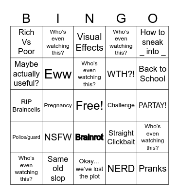 Troom Troom Bingo Card