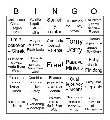 Bingo Musical Bingo Card