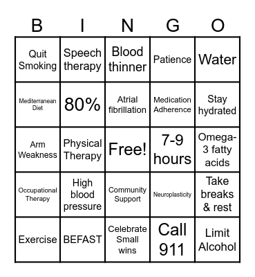 Stroke Support Facts Bingo Card