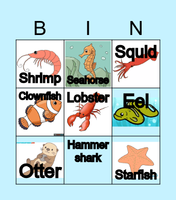 Sea animals Bingo Card