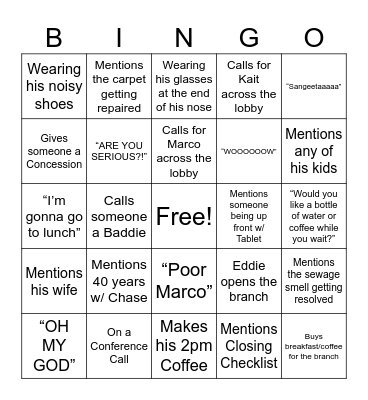 Eddie's 40th Anniversary BINGO Card