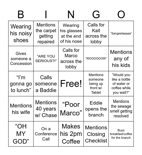 Eddie's 40th Anniversary BINGO Card