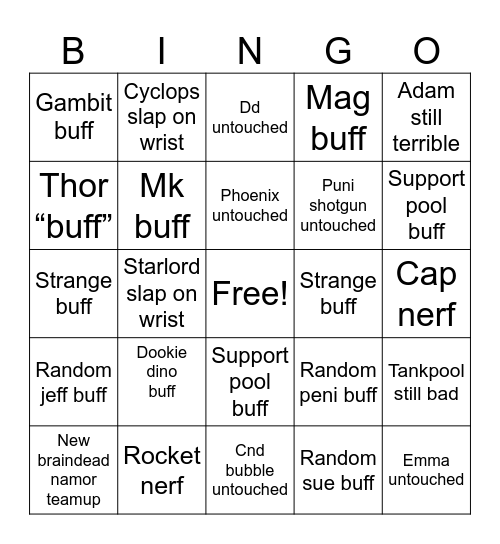 Goy Rivals Bingo Card