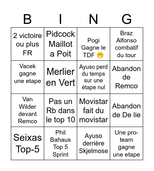 TDF 2026 Bingo Card