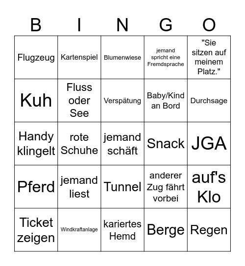 Zugfahrt Bingo Card