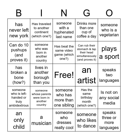 Human Bingo! Bingo Card