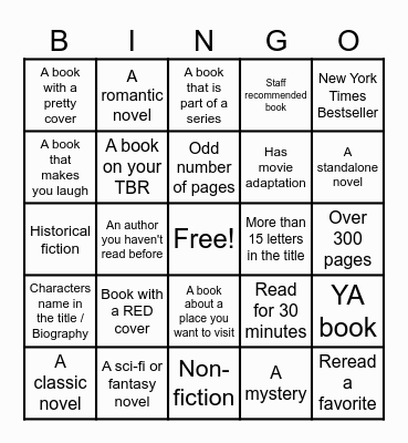 VPL Summer Reading BINGO Card