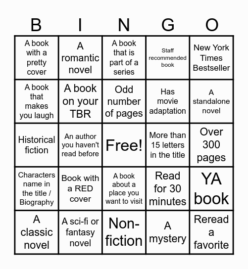 VPL Summer Reading BINGO Card
