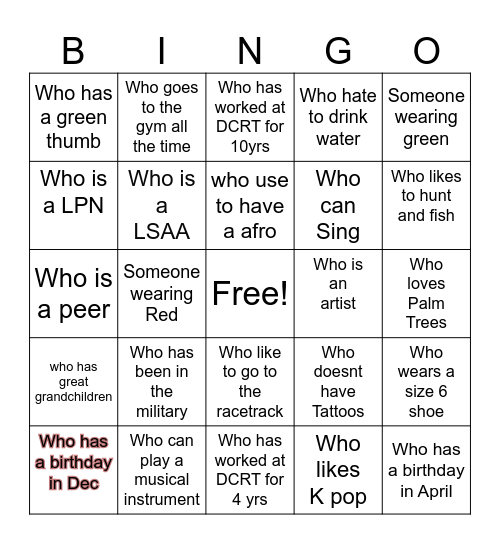 DCRT Christmas Bingo Card