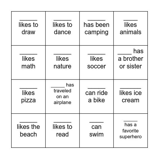 Human Bingo Card