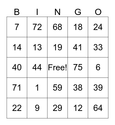 Untitled Bingo Card