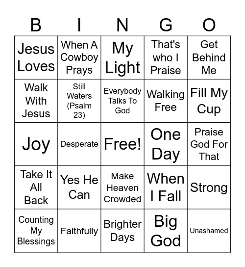 Praise and Worship Bingo Card
