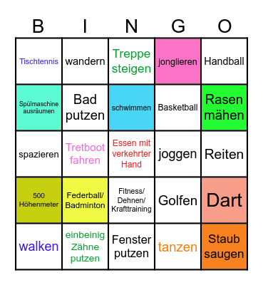 Bewegungs-Challenge Bingo Card